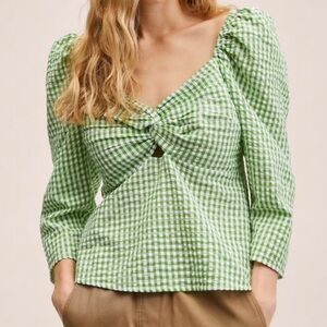 Mango Apple Green Gingham check cotton shirt Size XS New with tags